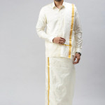 Men Cream-Coloured Solid Pure Silk Dhoti