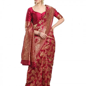 Ethnic junction Women's Banarasi Silk Saree With Blouse Piece