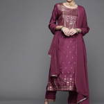 Women Burgundy Ethnic Motifs Printed Kurta with Trousers & With Dupatta