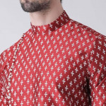 Men Red & Cream Printed Kurta with Patiala