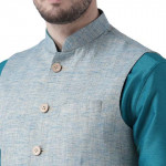 Men Blue Embroidered Kurta with Churidar & Jacket