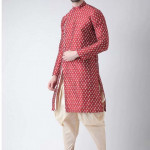 Men Red & Cream Printed Kurta with Patiala