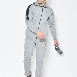 Men Grey Melange Solid Tracksuit