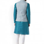 Men Blue Embroidered Kurta with Churidar & Jacket