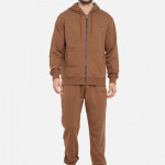 Men Brown Solid Cotton Tracksuit