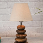 White & Brown Wood Table Lamp With White Jute Shade LED Bulb Included